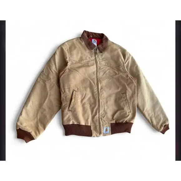 Vintage Carhartt J13BRN Santa Fe Duck Canvas Coat Red Flannel Lined Men’s 2XL - Picture 2 of 11